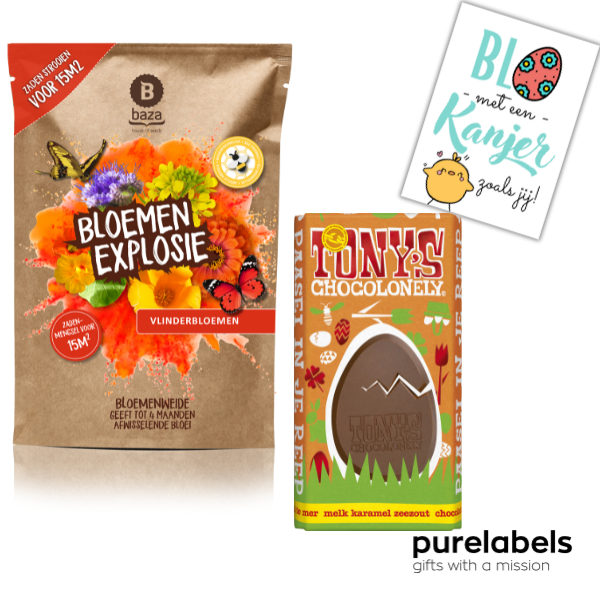 Paasgeschenk personeel | Bloemexplosie met Tony chocolonely oranje | Brievenbus cadeau