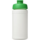 Baseline 500 ml gerecyclede drinkfles met klapdeksel - Wit/Groen
