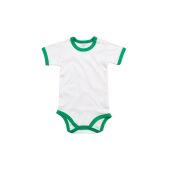 BABY RINGER BODYSUIT, WHITE / KELLY GREEN, 12/18M, BABYBUGZ
