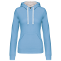 Damessweater met capuchon in contrasterende kleur Sky Blue / White XS
