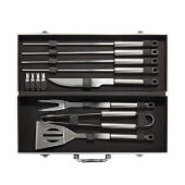 12-delige barbecue set in aluminium koffer, zilver, zwart