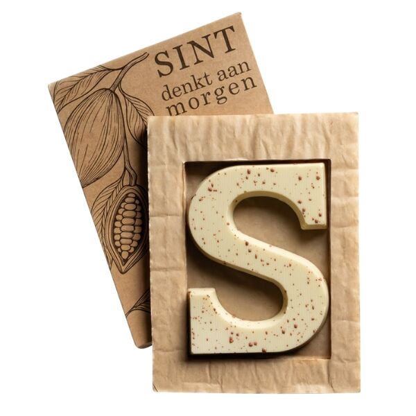 Luxe chocoladeletter wit S bronzen spetters Luxe chocoladeletter wit S bronzen spetters