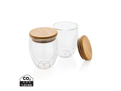 Dubbelwandig borosilicaatglas met bamboe deksel 250ml set