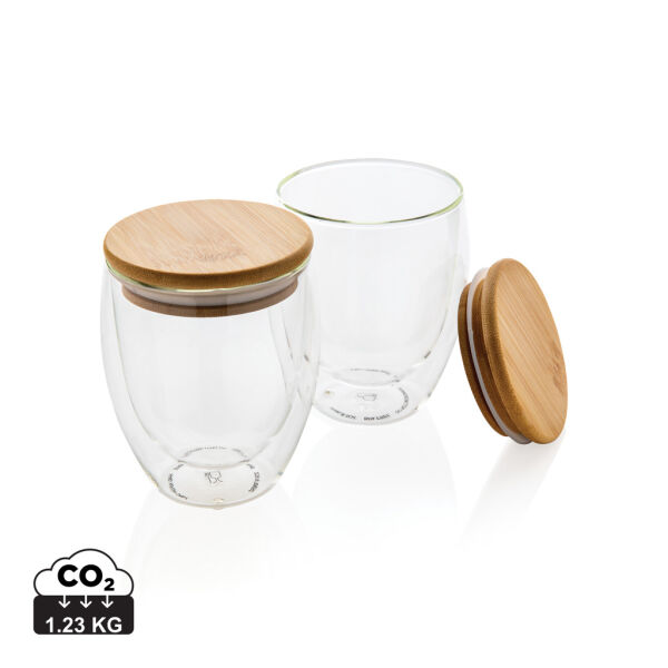 Dubbelwandig borosilicaatglas met bamboe deksel 250ml set