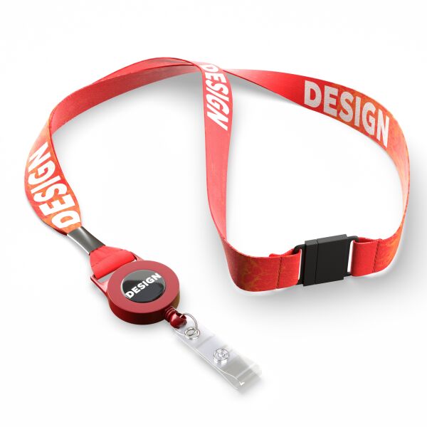 Gerecycled Polyester (rPET) sublimatie lanyard met badge reel met metalen krimp Gerecycled Polyester (rPET) sublimatie lanyard met badge reel met metalen krimp