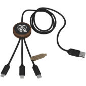 SCX.design C36 3-in-1 verlengde oplaadkabel met oplichtend logo van rPET met ronde bamboe behuizing - Hout