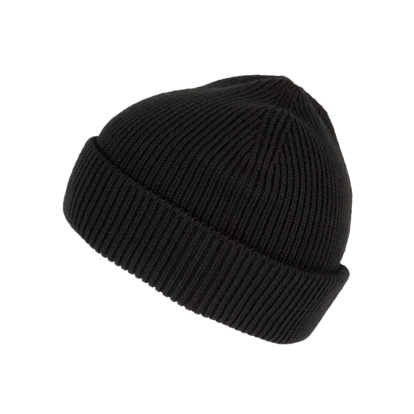 Geribde muts met dubbele omslag Black One Size Geribde muts met dubbele omslag Black One Size