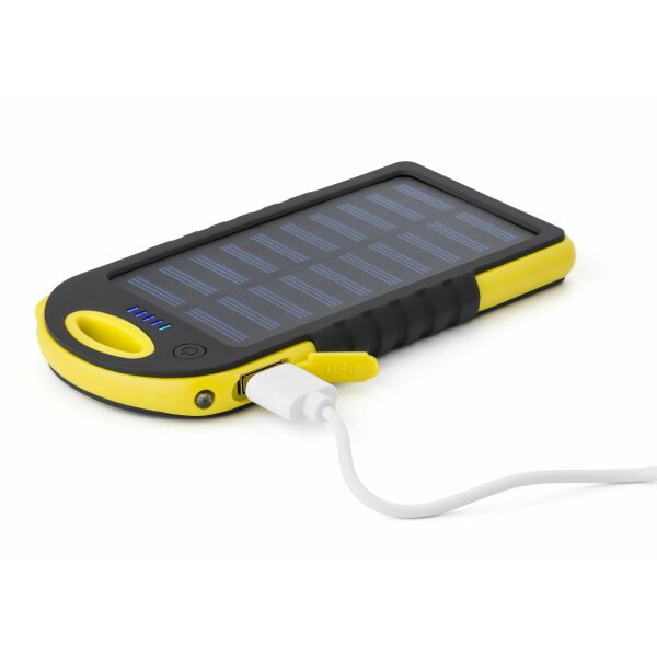 Rubberen ABS zonne-energie powerbank Arin zwart Rubberen ABS zonne-energie powerbank Arin zwart