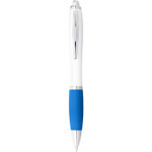 Nash balpen met witte houder en gekleurde grip (blauwe inkt) - Wit/Aqua