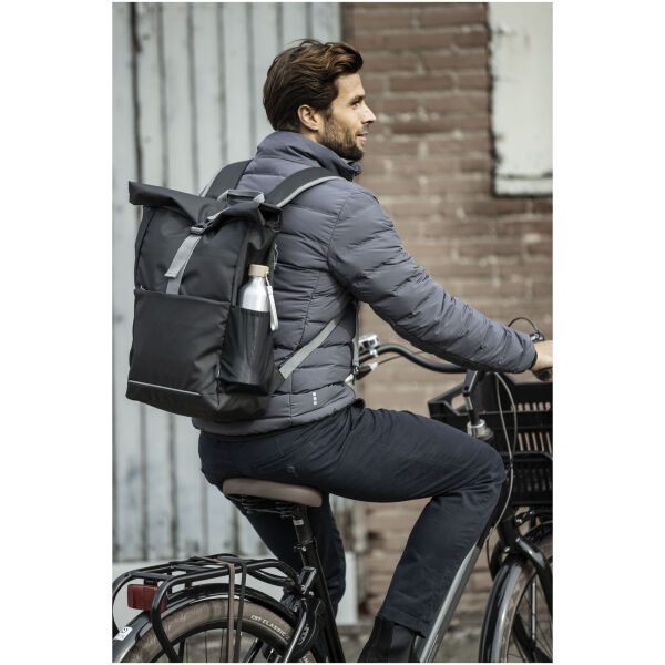 Aqua 15" GRS recycled water resistant roll-top bike bag 20L - Solid black