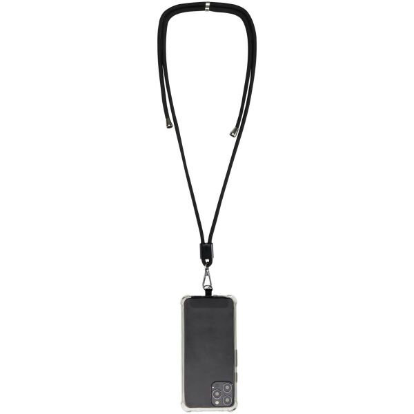 Vega verstelbaar smartphone lanyard van gerecycled materiaal - Zwart Vega verstelbaar smartphone lanyard van gerecycled materiaal - Zwart