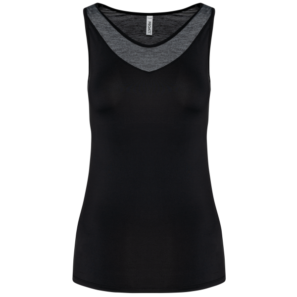 Zweifarbiges Padel-Damentop Black / Marl Dark Grey L Zweifarbiges Padel-Damentop Black / Marl Dark Grey L
