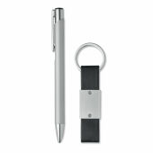 ESCRI SET - Balpen en sleutelhangerset PU - Zilver