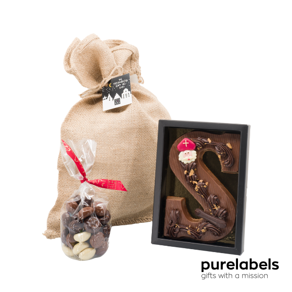 Sinterklaas chocolade | Jute Zak | Letter en Kruidnoten | 350g