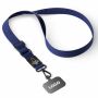 Geweven verstelbare crossbody telefoonhouder met gegraveerde metalen logoplaat