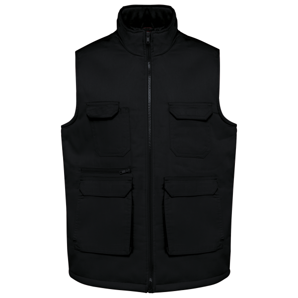 Gewatteerde uniseks bodywarmer van polykatoen multizakken Black L Gewatteerde uniseks bodywarmer van polykatoen multizakken Black L