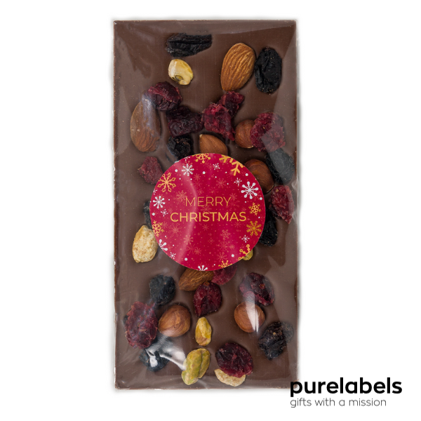 Kerst chocolade | Handgemaakte noten reep melk | 110g