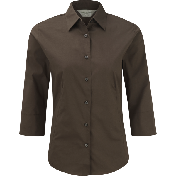 Ladies' 3/4 Sleeve Easy Care Fitted Shirt Chocolate XL Ladies' 3/4 Sleeve Easy Care Fitted Shirt Chocolate XL