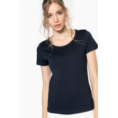 Bio dames-t-shirt kraag met onafgewerkte rand korte mouwen White XS
