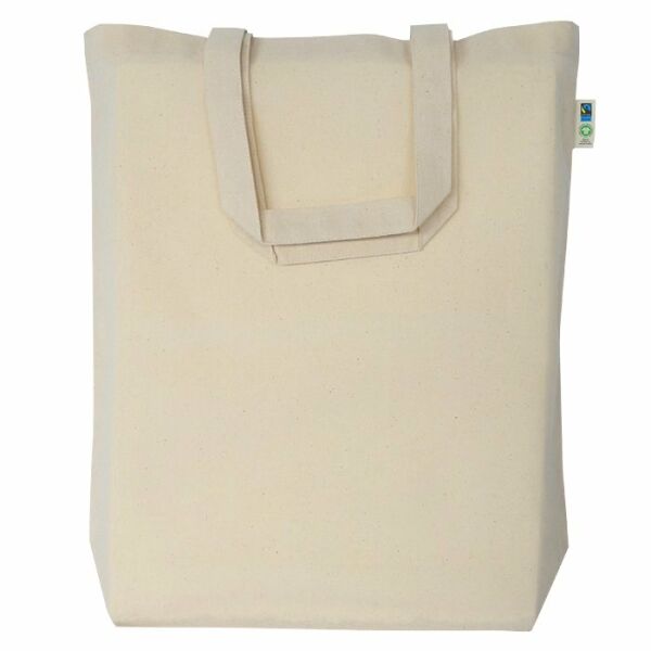 Fairtrade eco katoenen draagtas met korte hengsels en 10 cm bodem Fairtrade eco katoenen draagtas met korte hengsels en 10 cm bodem