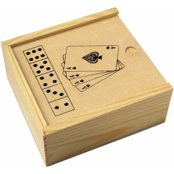 Houten doos met spellenset Myriam
