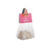 Blokzakje met kopkaartje in eigen vorm en 50 gram snoep, Transparant/Wit, Mentos mint