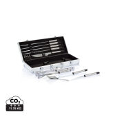 12-delige barbecue set in aluminium koffer, zilver, zwart