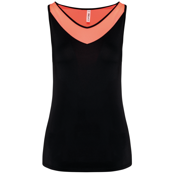 Zweifarbiges Padel-Damentop Black / Coral XL Zweifarbiges Padel-Damentop Black / Coral XL