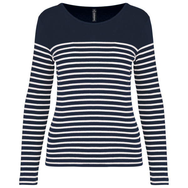Gestreept dames-T-shirt lange mouwen Navy / White Stripes XXL Gestreept dames-T-shirt lange mouwen Navy / White Stripes XXL