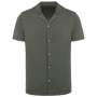 Ecologisch verwassen herenoverhemd met korte mouwen en bowlingkraag in jersey Washed Organic Khaki XL