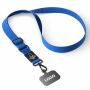 Geweven verstelbare crossbody telefoonhouder met gegraveerde metalen logoplaat