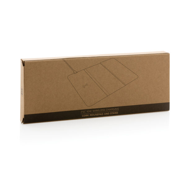 10W draadloze oplaadbare kurken muismat en standaard, bruin 10W draadloze oplaadbare kurken muismat en standaard, bruin