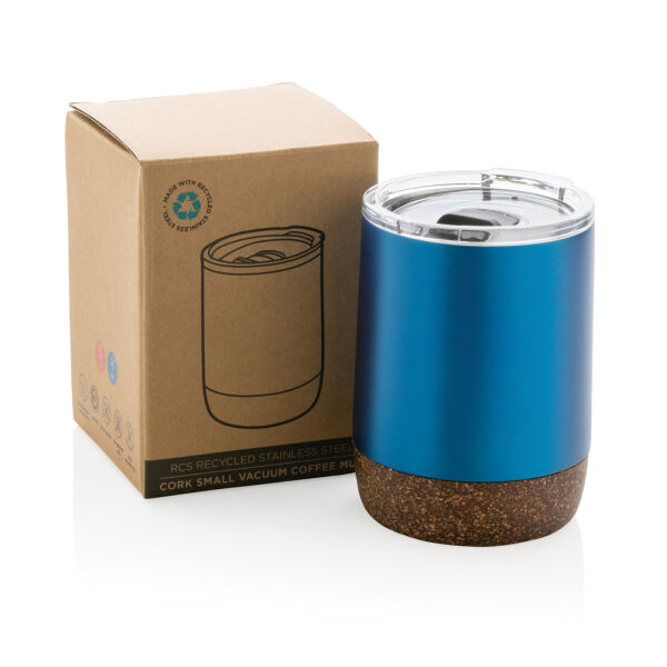 RCS gerecycled roestvrijstalen koffiebeker met kurk, blauw RCS gerecycled roestvrijstalen koffiebeker met kurk, blauw