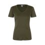 Interlock T-shirt | v-hals | dames - Olijf, S