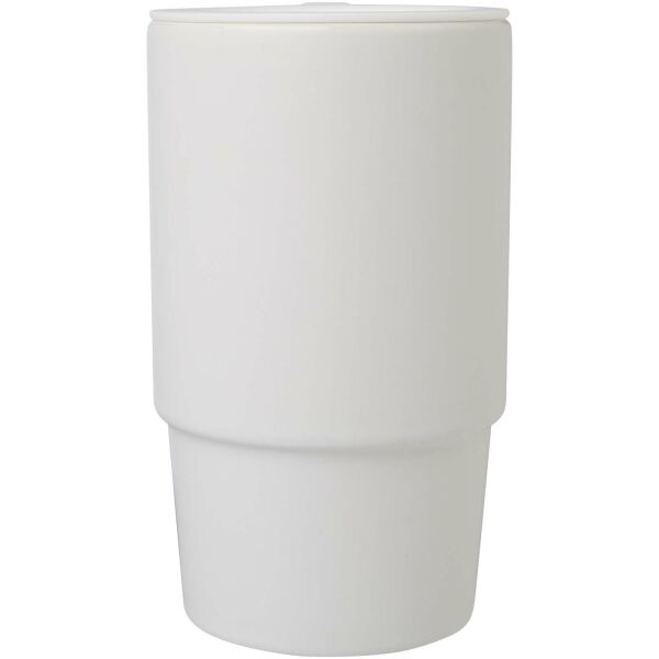 Carter 450 ml mok van keramiek met plastic deksel - Wit Carter 450 ml mok van keramiek met plastic deksel - Wit