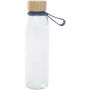 Porto 500 ml glazen waterfles met siliconen handgreep en bamboe deksel - Oceaan blauw