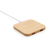Bamboe 10W draadloze oplader met USB, bruin