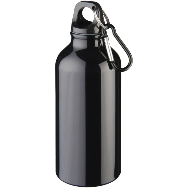 Oregon 400 ml RCS certified recycled aluminium water bottle with carabiner - Solid black