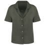 Damesoverhemd met korte mouwen en bowlingkraag van linnen Organic Khaki L