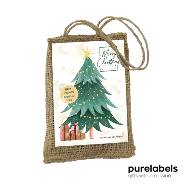 Bloembollengeschenk | Jute zakje met dennenzaden | Kerstattentie personeel