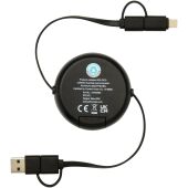 Alasia 5-in-1 100 cm intrekbare datasynchronisatie- en 45 W snellaadkabel van gerecycled plastic en aluminium - Zwart