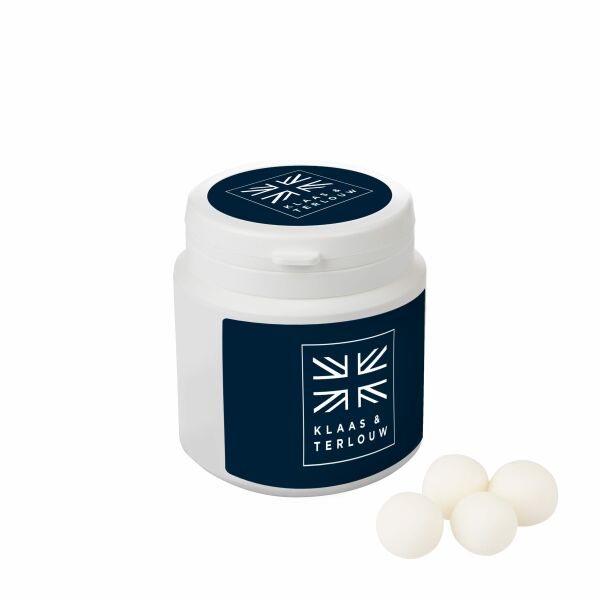 Kunststof potje met snoep Wit KING pepermunt ballen Kunststof potje met snoep Wit KING pepermunt ballen