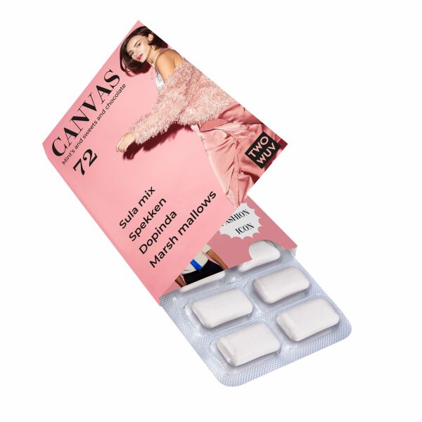 Sleeve met flap en blister met 12 kauwgomtabletten