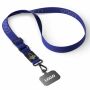 Geweven verstelbare crossbody telefoonhouder met gegraveerde metalen logoplaat