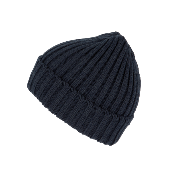 Dubbel geribde muts met omslag Navy One Size Dubbel geribde muts met omslag Navy One Size
