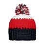 Crocheted Cap with Pompon navy/red/white