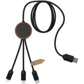 SCX.design C36 3-in-1 verlengde oplaadkabel met oplichtend logo van rPET met ronde bamboe behuizing - Hout