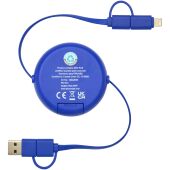 Alasia 5-in-1 100 cm intrekbare datasynchronisatie- en 45 W snellaadkabel van gerecycled plastic en aluminium - Koningsblauw