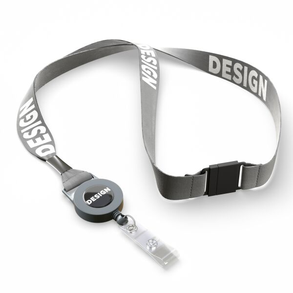 Gerecycled Polyester (rPET) sublimatie lanyard met badge reel met metalen krimp Gerecycled Polyester (rPET) sublimatie lanyard met badge reel met metalen krimp