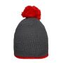 Pompon Hat with Contrast Stripe carbon/red